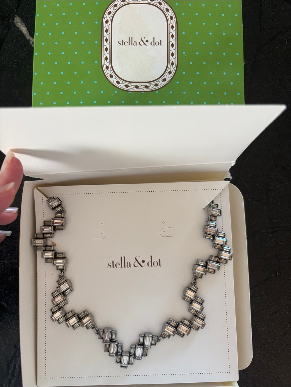 Stella & Dot Silver-Tone Baguette Crystal V Necklace